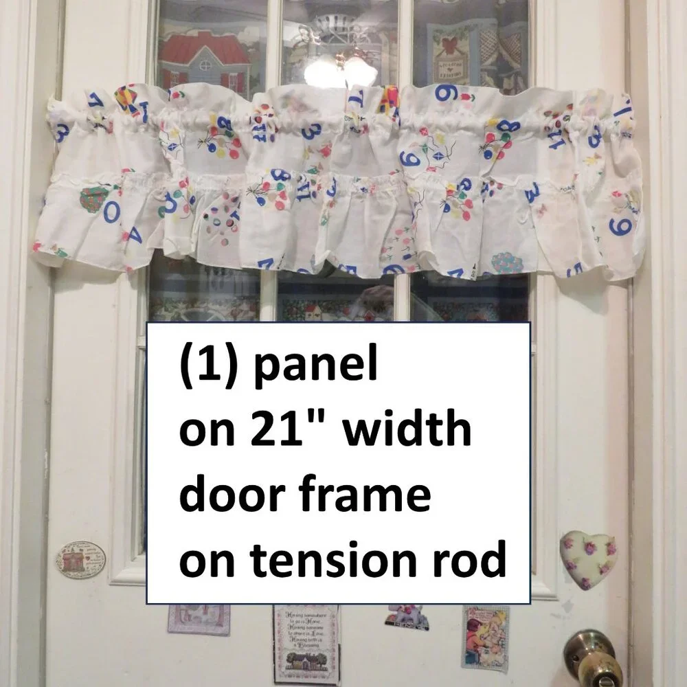 Vintage Child's White w Numbers Frilly Ruffle Valance (2) panels 10